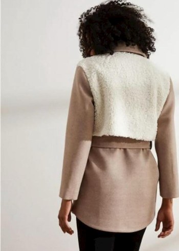 Kemerli Kısa Bej Kadın Kaban SETRE - Görsel 2