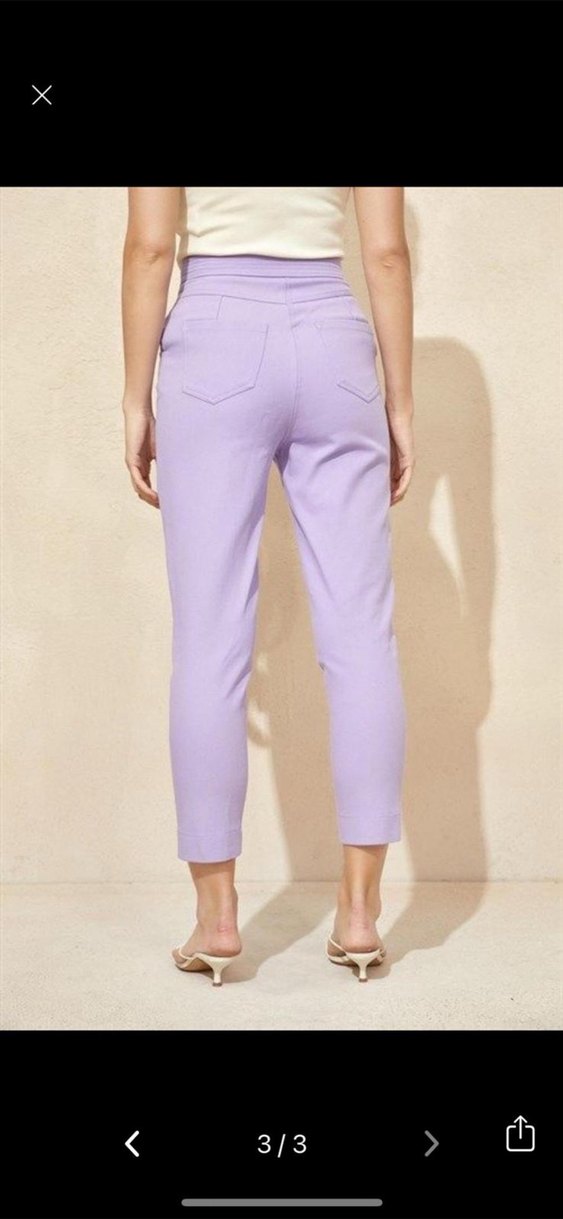 Mor Fermuarlı Kadın Kumaş Pantolon - Görsel 3