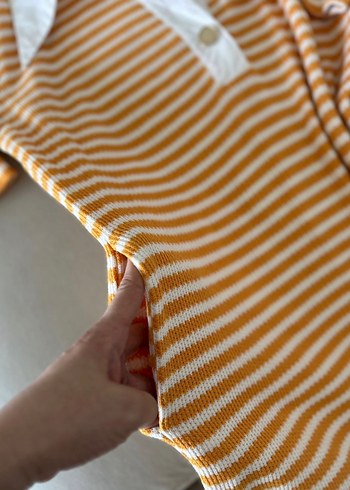 Sarı Çizgili Kemerli Midi Elbise SETRE PAMUKLU - Görsel 2