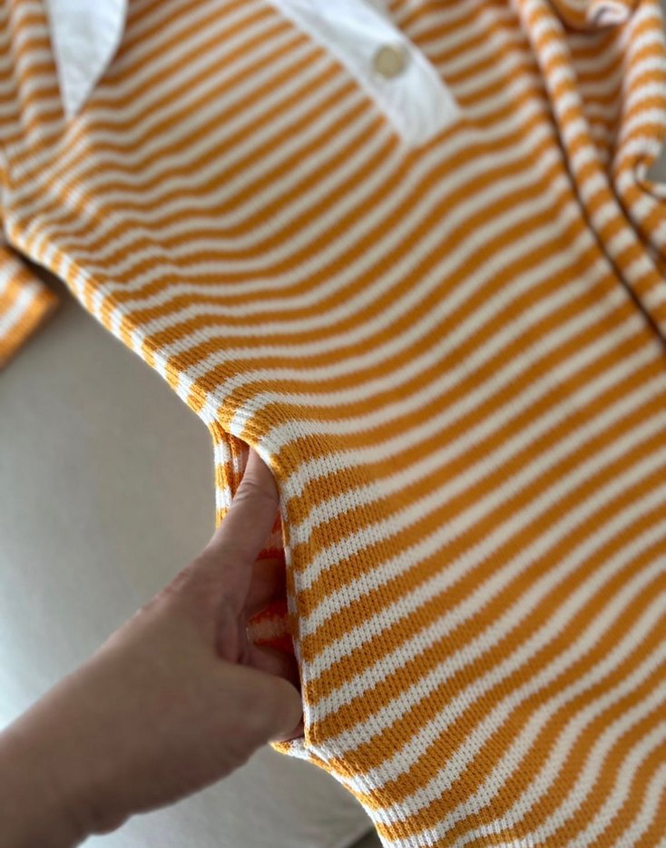 Sarı Çizgili Kemerli Midi Elbise SETRE PAMUKLU - Görsel 2