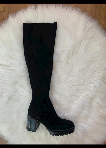 Gri Süet Platform Topuklu Dizüstü Bot - Görsel 4