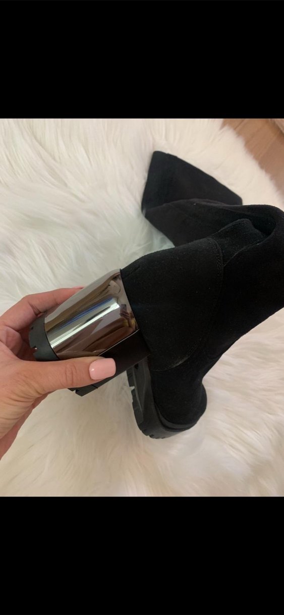 Gri Süet Platform Topuklu Dizüstü Bot - Görsel 3