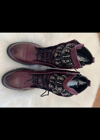 Bordo Deri postal hakiki deri  Kadın Bot - Görsel 3