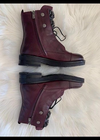 Bordo Deri postal hakiki deri  Kadın Bot - Görsel 2