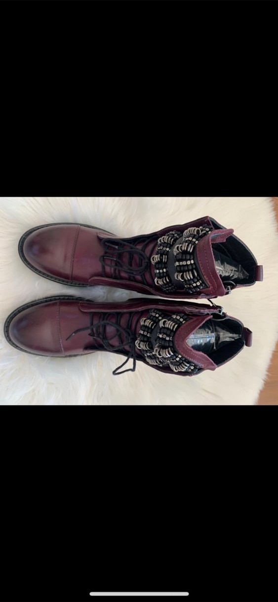 Bordo Deri postal hakiki deri  Kadın Bot - Görsel 3