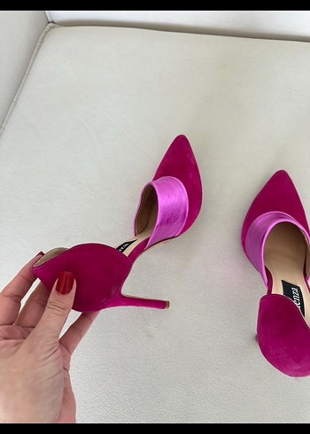 Kadın Pembe Süet Stiletto Topuklu Ayakkabı - Görsel 4