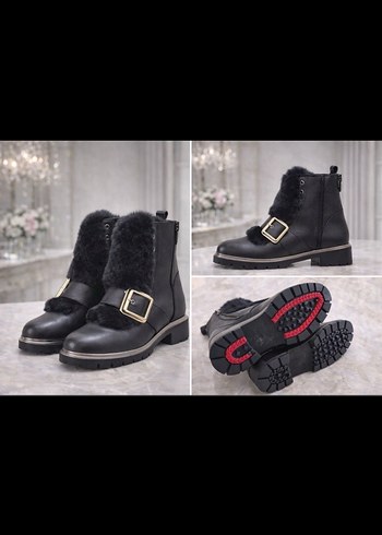 Siyah Deri Kürklü postal Bot - Görsel 2