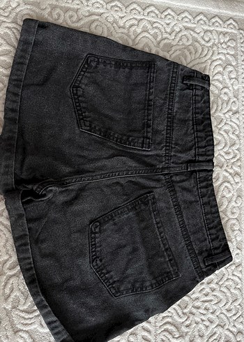 Siyah Mini Bol Kesim Kot Şort - Görsel 7