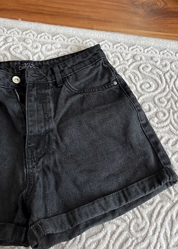 Siyah Mini Bol Kesim Kot Şort - Görsel 6