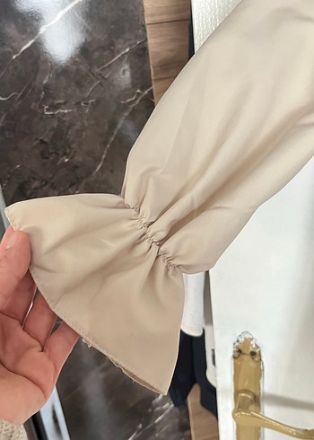 Bej Uzun Kollu Keten Trençkot - Görsel 5