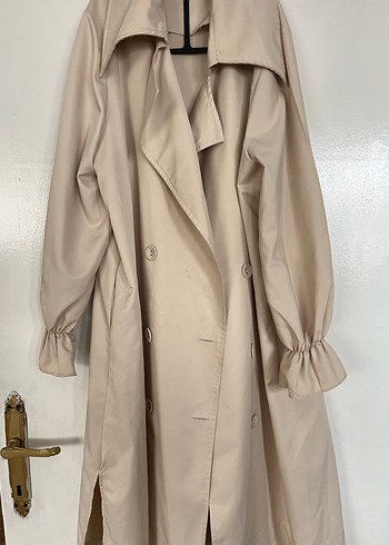 Bej Uzun Kollu Keten Trençkot - Görsel 2