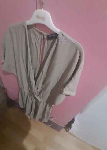 Bej Keten V Yaka Kısa tunik - Görsel 2