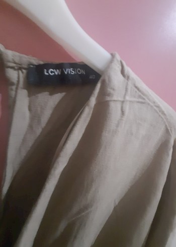 Bej Keten V Yaka Kısa tunik - Görsel 3