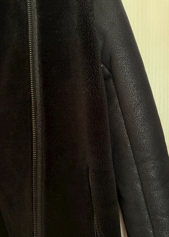 ZARA Kürklü Siyah Nubuk Uzun Kaban - Görsel 3