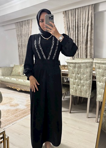 40 Beden siyah Renk Nakışlı Uzun Siyah Gotik Elbise