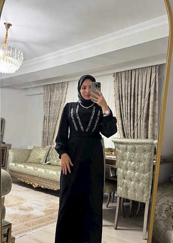 Diğer Nakışlı Uzun Siyah Gotik Elbise