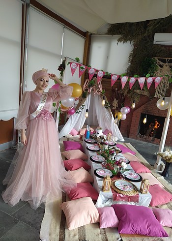 Pembe Drapeli Straplez Uzun Abiye Elbise - Görsel 6