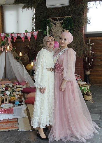 Pembe Drapeli Straplez Uzun Abiye Elbise - Görsel 5