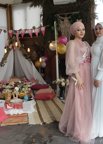 Pembe Drapeli Straplez Uzun Abiye Elbise - Görsel 3