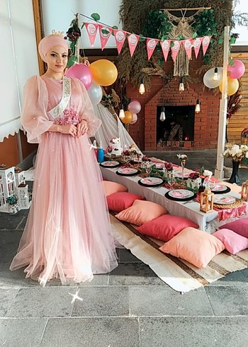 Pembe Drapeli Straplez Uzun Abiye Elbise - Görsel 7