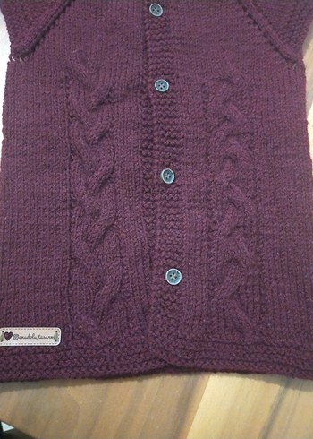 Bordo Kız Çocuk Örgü Yelek - Görsel 2