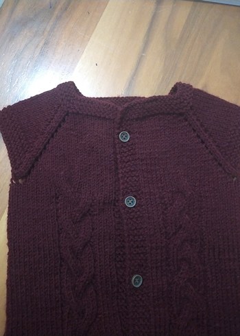 Bordo Kız Çocuk Örgü Yelek - Görsel 3