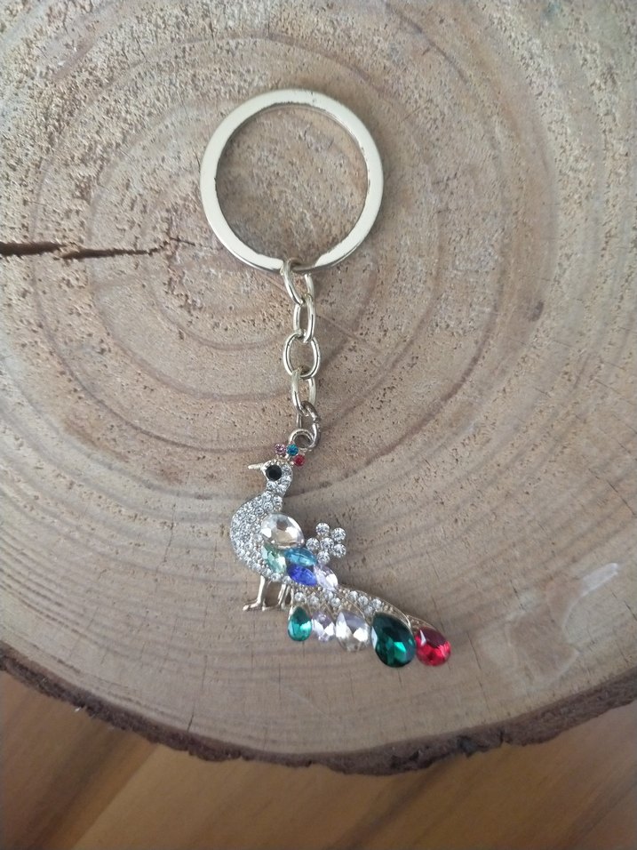 Renkli Payetli Tavuskuşu Anahtarlık - Görsel 3