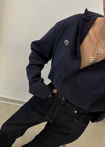 Lacivert Kadın Denim Ceket Düğmeli