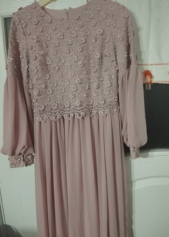 Pembe Dantel İşlemeli Uzun Kollu Bohem Elbise - Görsel 2