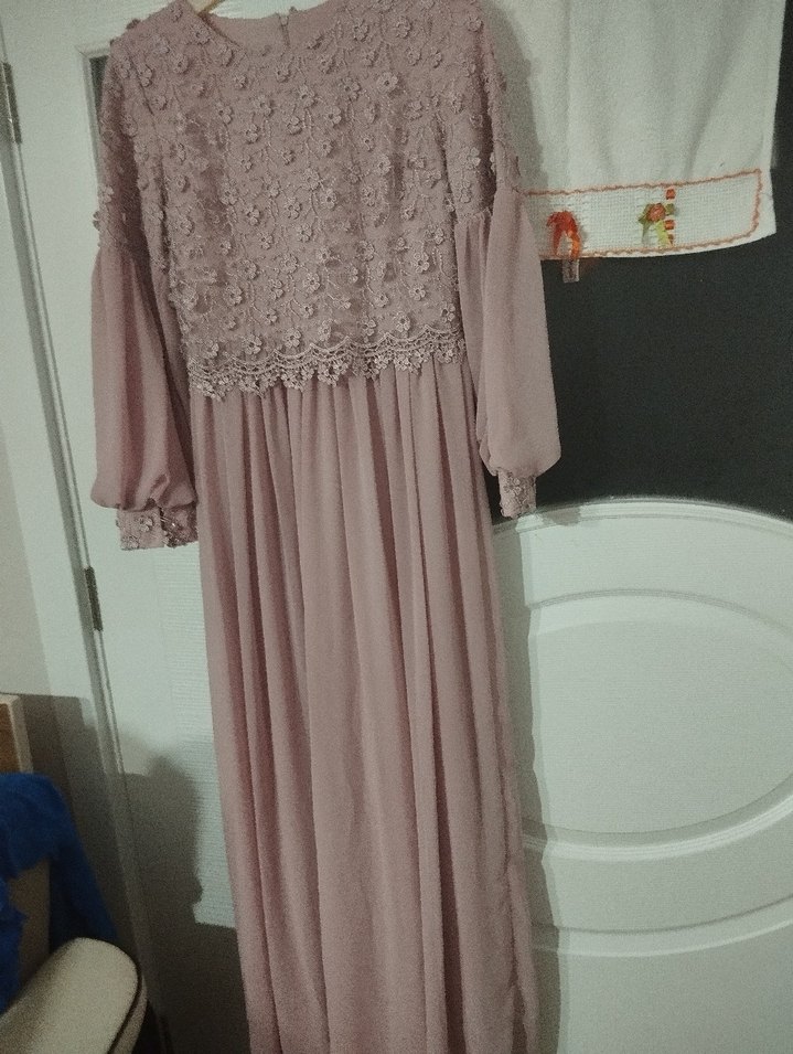 Pembe Dantel İşlemeli Uzun Kollu Bohem Elbise - Görsel 3