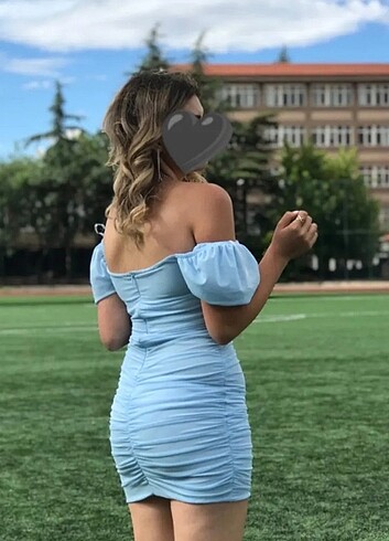 Bebek mavisi mini elbise