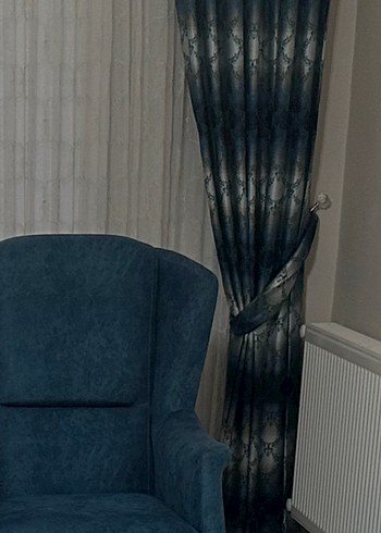 Gri ve Mavi Bağlama Desenli Fon Perde - Görsel 3