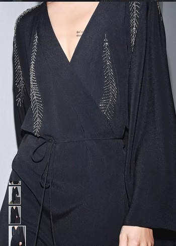 Uzun Kollu Siyah Nakışlı Kadın Elbise #zara - Görsel 6