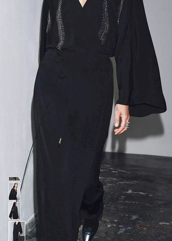 Uzun Kollu Siyah Nakışlı Kadın Elbise #zara - Görsel 4