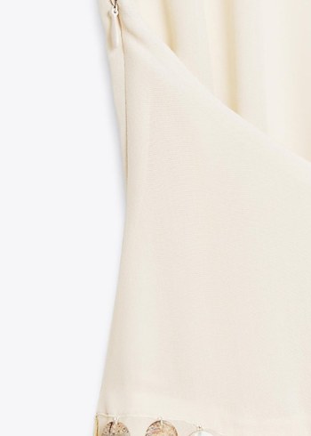 Kadın Beyaz Uzun Keten Drapeli Elbise #zara - Görsel 3