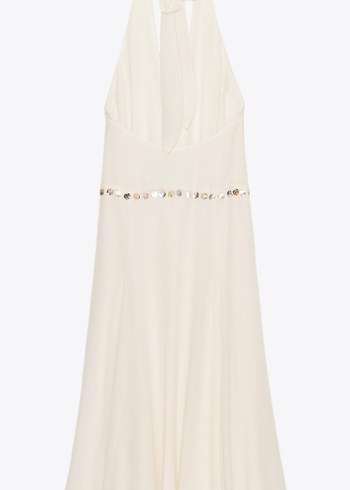 Kadın Beyaz Uzun Keten Drapeli Elbise #zara - Görsel 2