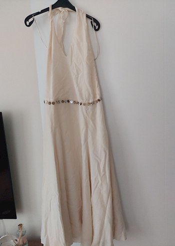 Kadın Beyaz Uzun Keten Drapeli Elbise #zara - Görsel 4