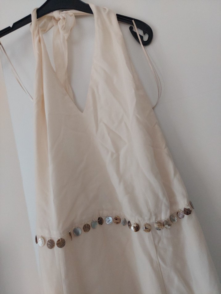 Kadın Beyaz Uzun Keten Drapeli Elbise #zara - Görsel 5