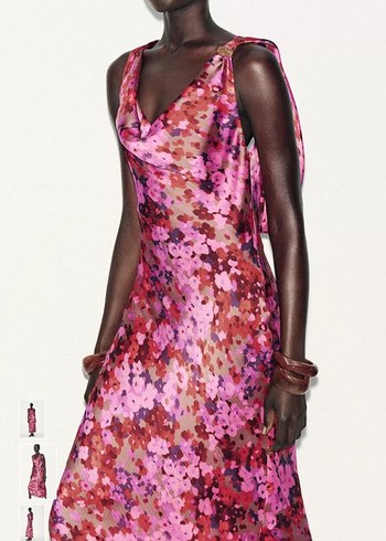 Pembe Bağlama Desenli Uzun Drapeli Elbise #zara - Görsel 2