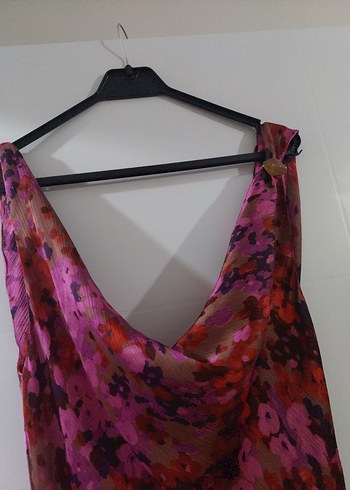 Pembe Bağlama Desenli Uzun Drapeli Elbise #zara - Görsel 7