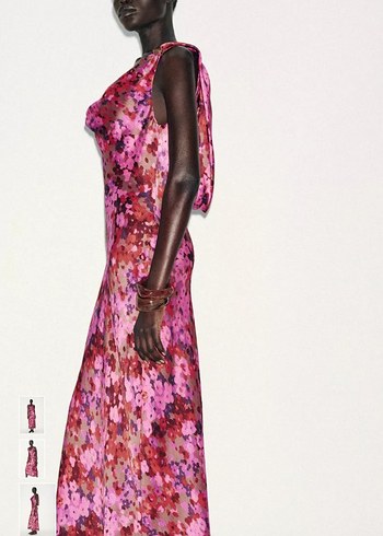 Pembe Bağlama Desenli Uzun Drapeli Elbise #zara - Görsel 3