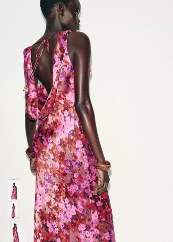 Pembe Bağlama Desenli Uzun Drapeli Elbise #zara - Görsel 4