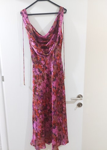 Pembe Bağlama Desenli Uzun Drapeli Elbise #zara - Görsel 8