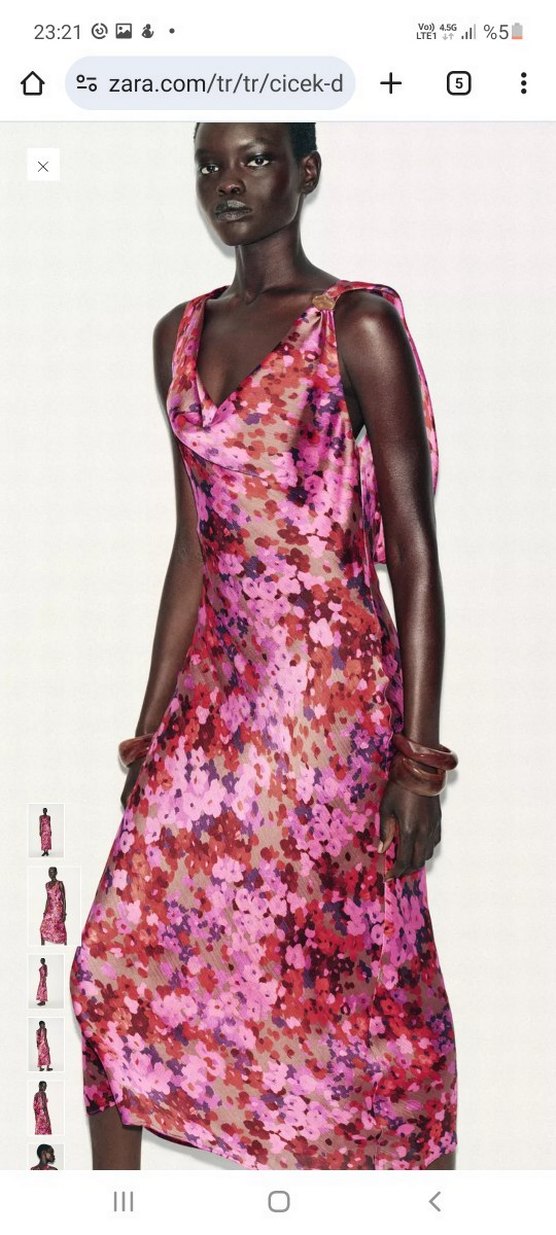 Pembe Bağlama Desenli Uzun Drapeli Elbise #zara - Görsel 2