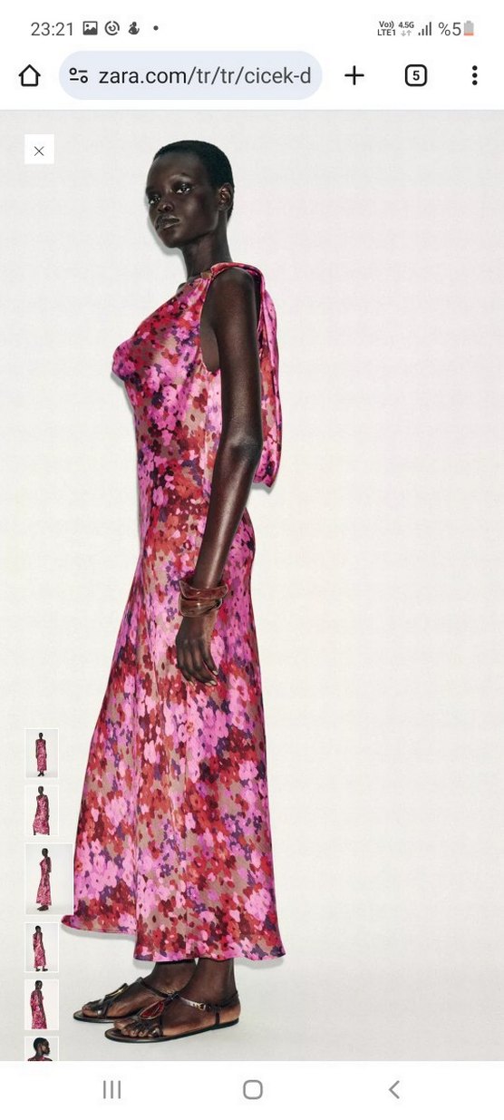 Pembe Bağlama Desenli Uzun Drapeli Elbise #zara - Görsel 3