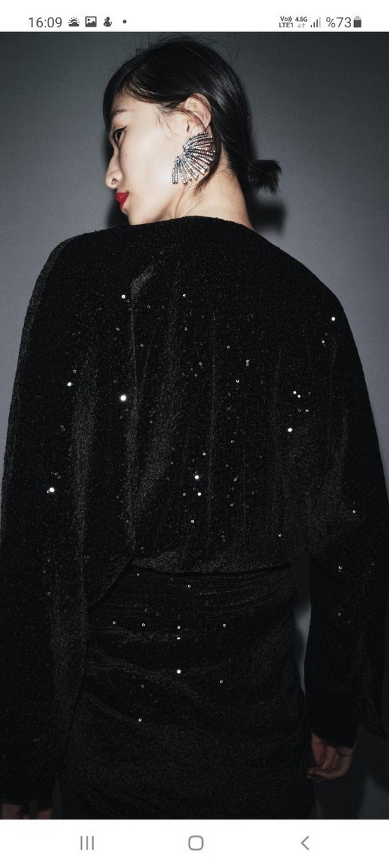 Siyah Uzun Kollu V Yaka Drapeli Elbise #zara - Görsel 4