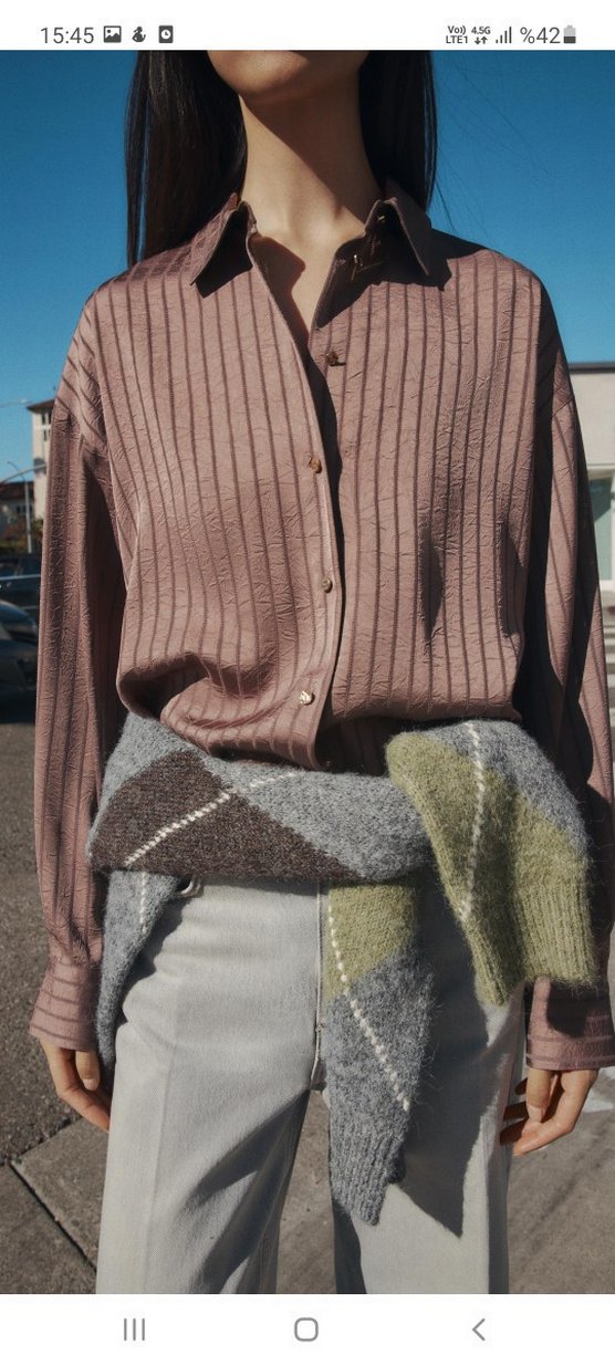 #zara #kahverengi #saten #gömlek - Görsel 3