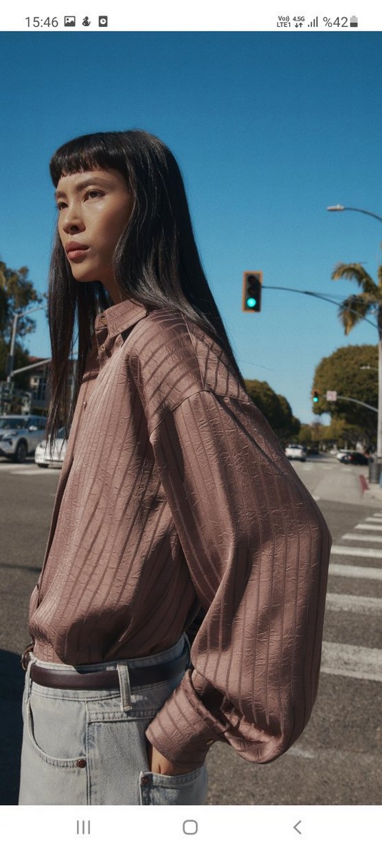 #zara #kahverengi #saten #gömlek - Görsel 4