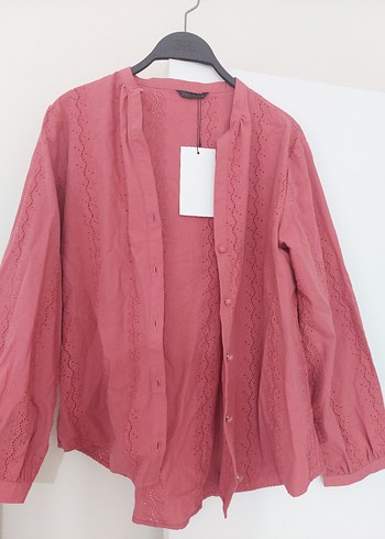 #Pembe #zara #fisto Bohem V Yaka Pamuklu Kadın Gömlek - Görsel 9