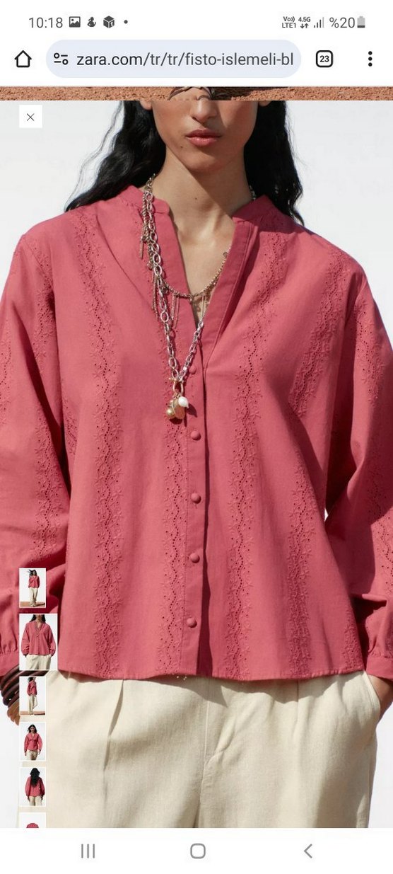 #Pembe #zara #fisto Bohem V Yaka Pamuklu Kadın Gömlek - Görsel 2